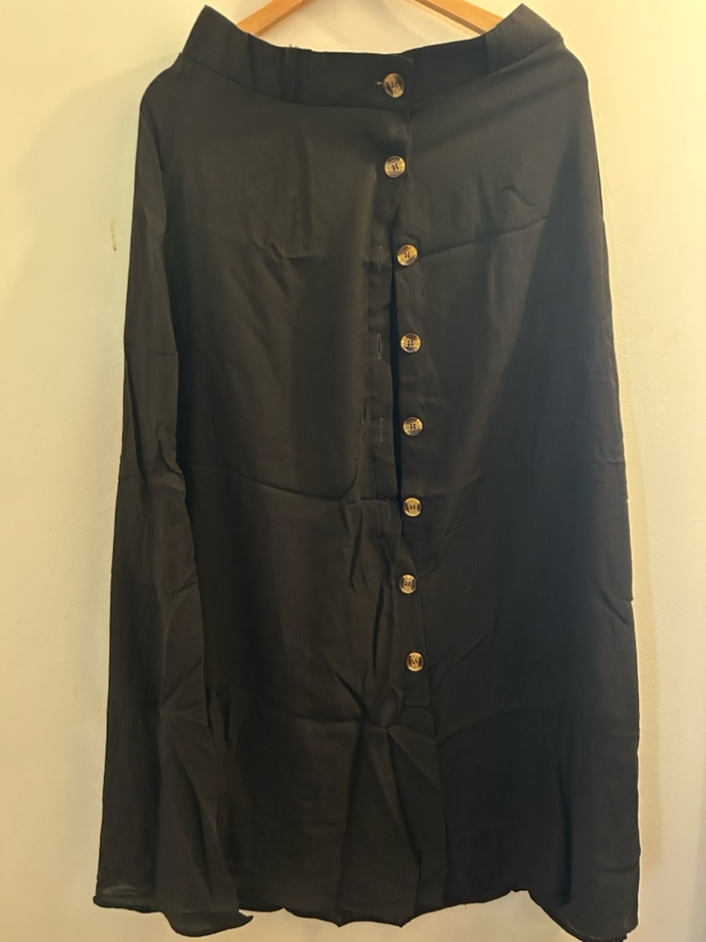 Black Button-Front Midi Skirt